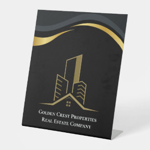 Luxury Black & Gold Personalised Real Estate Pedestal Sign