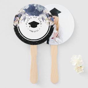 Luxury Black Gold Photo Floral Graduation Hand Fan
