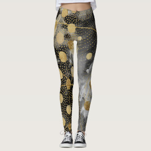 Luxury, Black Gold Polka Dots Pattern Leggings