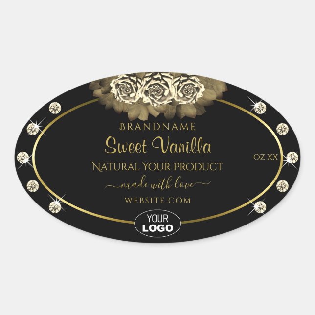 Luxury Black Gold Product Labels Roses Jewels Logo (Front)