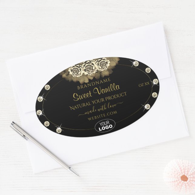 Luxury Black Gold Product Labels Roses Jewels Logo (Envelope)