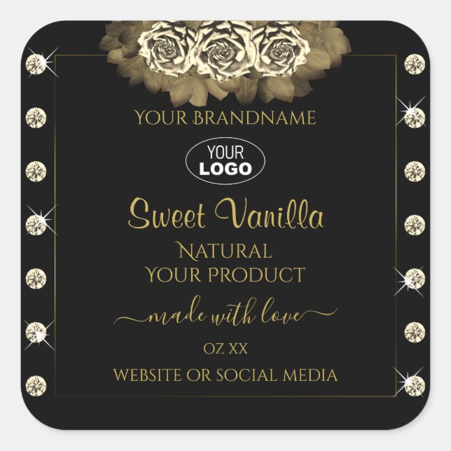 Luxury Black Gold Product Labels Roses Jewels Logo (Front)