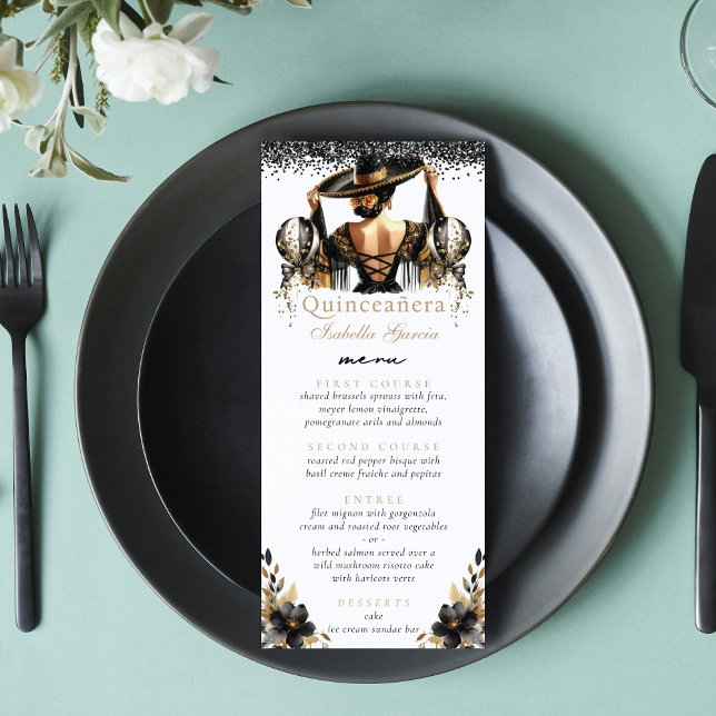 Luxury Black Gold Quinceañera  Menu (Creator Uploaded)