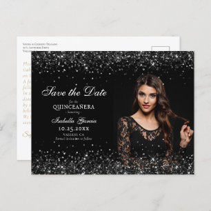 Luxury Black Gold Quinceañera Save the Date Postcard