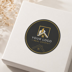 Luxury Black Gold Real Estate Logo Classic Round Sticker