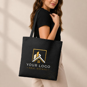 Luxury Black Gold Real Estate Logo Tote Bag