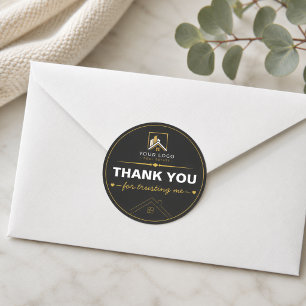 Luxury Black Gold Real Estate Thank You Classic Round Sticker