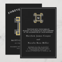Luxury Black Gold Regal Greek Key Monogram