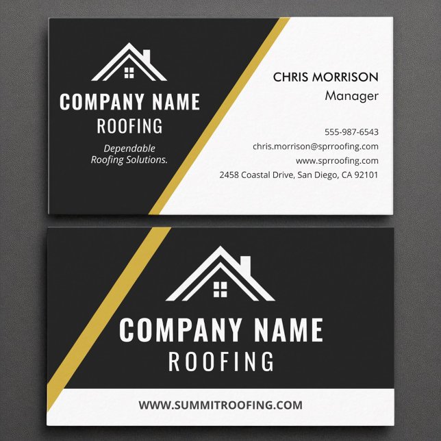 Luxury Black Gold Roofing Contractor Construction Business Card (Creator Uploaded)