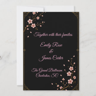 Luxury Black Gold & Sakura Wedding Invitation