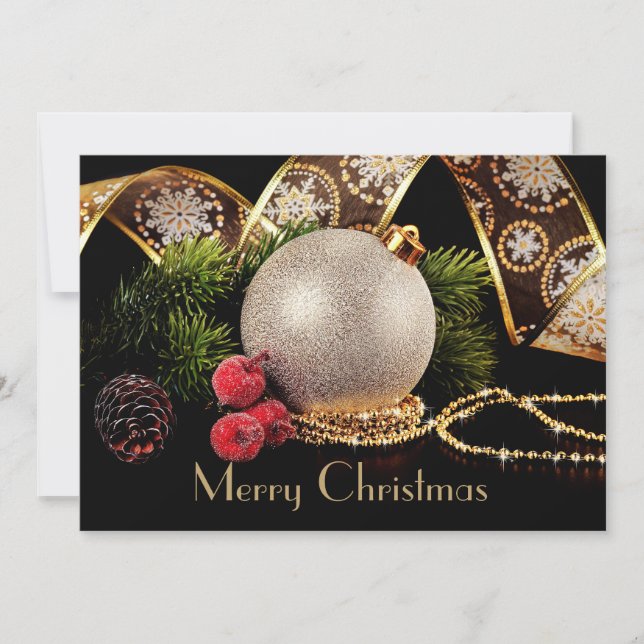 Luxury Black Gold Silver Classic Christmas Card (Front)
