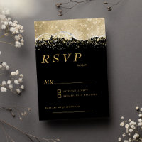 Luxury black gold silver glitter confetti RSVP