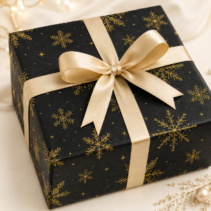 Luxury Black Gold Snowflake Starry Christmas Gift Wrapping Paper