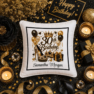 Luxury Black Gold Sparkle 30th Birthday Pillow