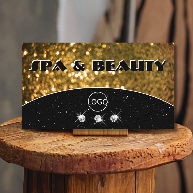 Luxury Black Gold Sparkle Glitter Stylish Add Logo Business Card (Creator Uploaded)