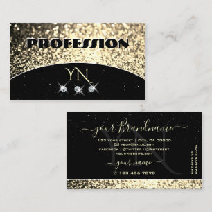 Luxury Black Gold Sparkling Glitter with Monogram Business Card