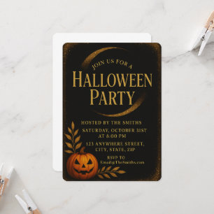 Luxury Black & Gold Spooky Elegant Halloween Invitation