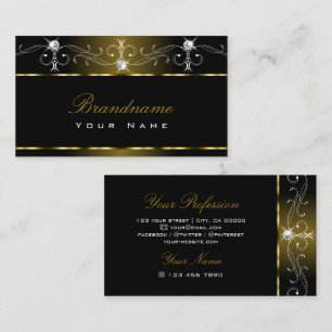Luxury Black Gold Squiggles Sparkle Jewels Ornate Business Card
