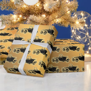 Luxury Black Gold Vintage Car Wrapping Paper