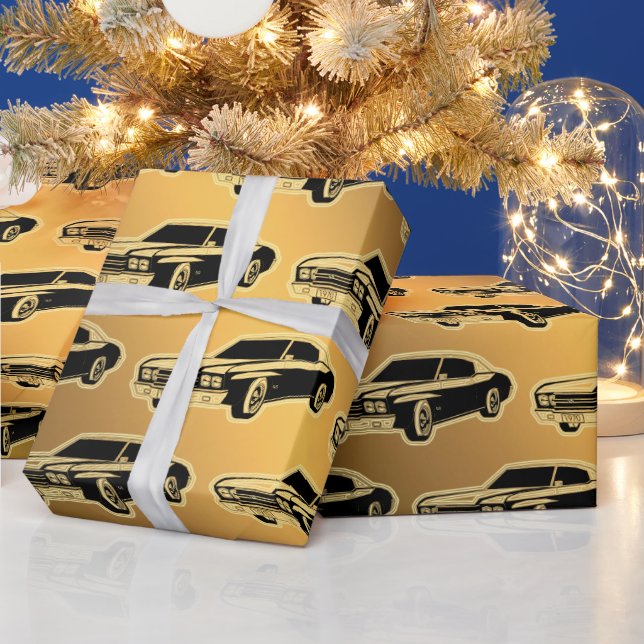 Luxury Black Gold Vintage Car Wrapping Paper (Holidays)
