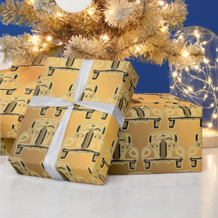 Luxury Black Gold Vintage Car Wrapping Paper