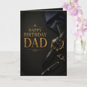 Luxury Black & Gold Watch & Fountain Pen Birthday  Card