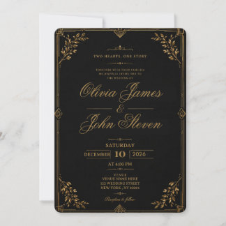 Luxury Black & Gold Wedding Invitation