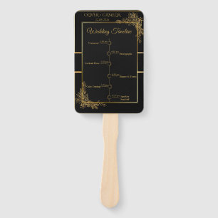 Luxury Black & Gold Wedding Program and Timeline Hand Fan