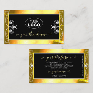 Luxury Black Golden Sparkle Jewels Add Logo Ornate Business Card