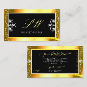 Luxury Black Golden Sparkle Jewels Initials Ornate Business Card