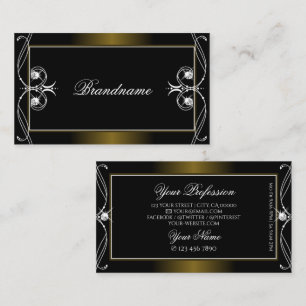 Luxury Black Golden Sparkle Jewels Ornate Ornament Business Card