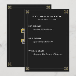 Luxury Black Greek Key Wedding Signature Drinks Menu