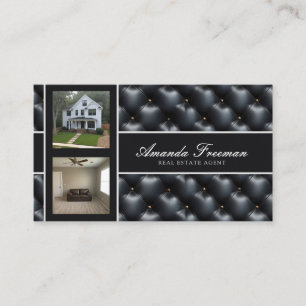 Luxury Black & Grey Padding Pattern Real Estate Business Card