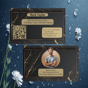Luxury Black Holistic Wellness Coach Alcohol Ink Business Card