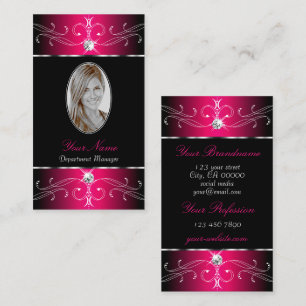 Luxury Black Hot Pink Ornate Ornaments with Photo Business Card