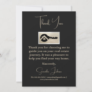 Luxury Black Key Champagne Glitter Real Estate Thank You Card