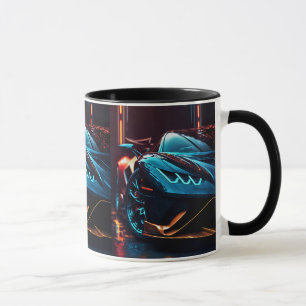 Luxury black lacquered car in the urban night. mug