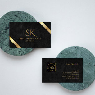 Luxury Black Leather and Gold Company Logo Business Card