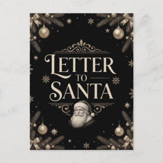Luxury Black Letter to Santa Vintage Christmas Postcard