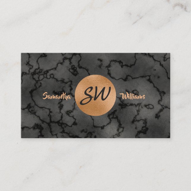 Luxury Black Marble and Copper Professional Business Card (Front)