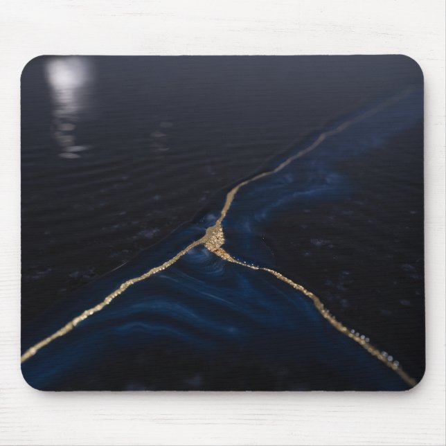 Luxury Black Marble and Gold Kintsugi  Mouse Pad (Front)