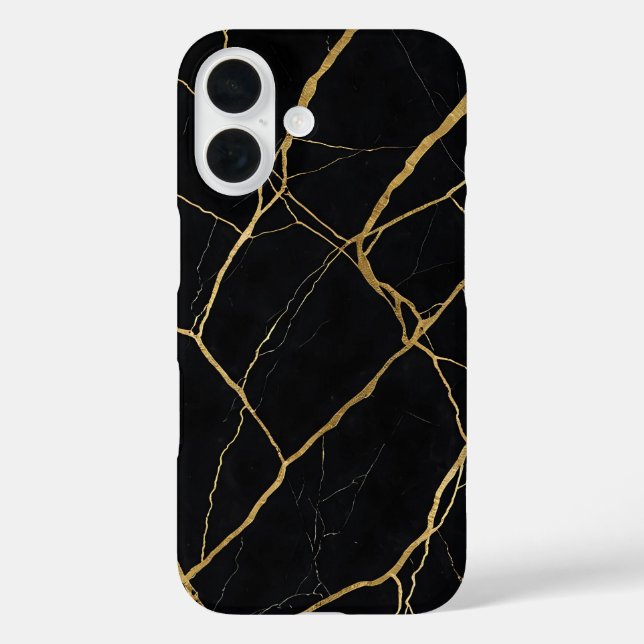 Luxury Black Marble And Gold Vein Texture Case-Mate iPhone Case (Back)