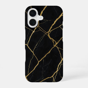 Luxury Black Marble And Gold Vein Texture iPhone 16 Case