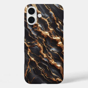 Luxury Black Marble Case - Elegant Gold & White 
