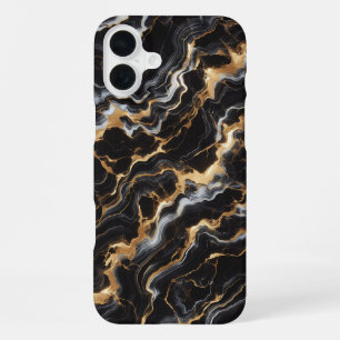 Luxury Black Marble Case - Elegant Gold & White F