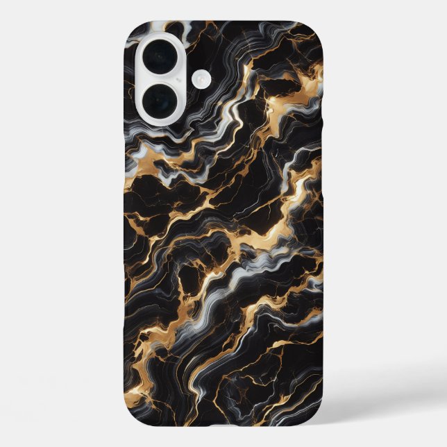 Luxury Black Marble Case - Elegant Gold & White F (Back)