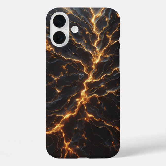 Luxury Black Marble Case Golden Electric Lightning (Back)