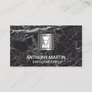 Luxury Black Marble   Chef Icon Metallic Banner Business Card