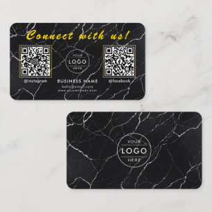Luxury Black Marble Gold Dual QR Code Business Card