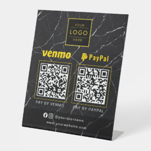 Luxury Black Marble Gold Logo QR Business Sign